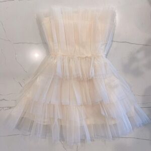 Hausen Cream Tulle Tube Ruffle Mini Dress, Size M, NWT